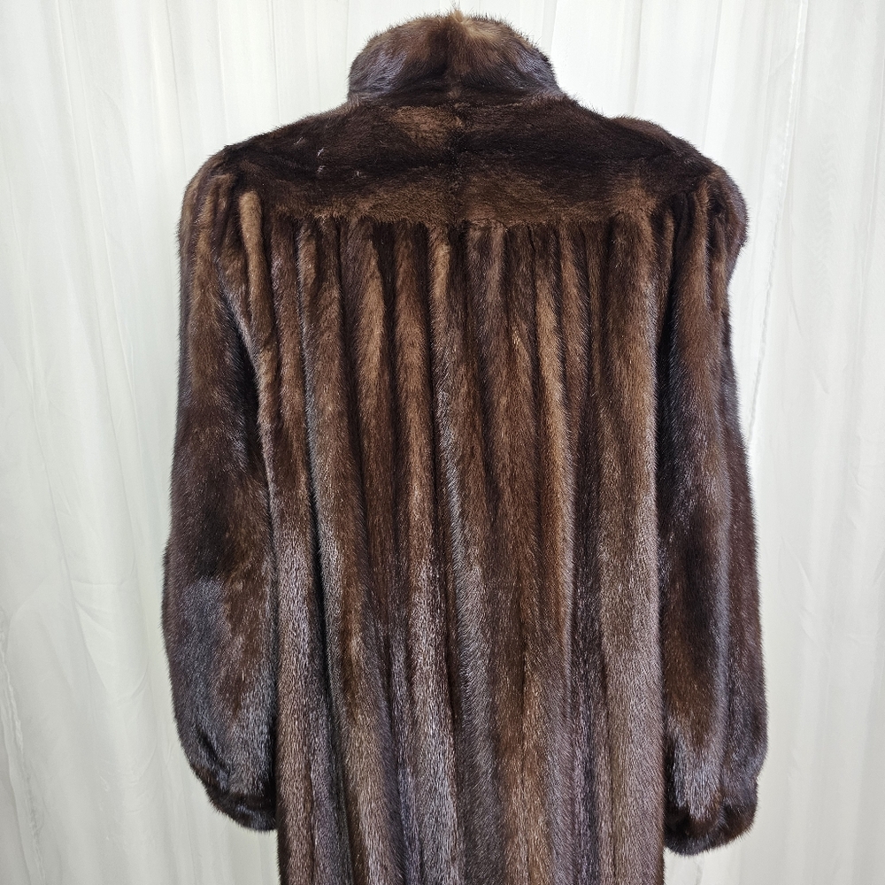 Gorgeous Brown Mahogany Mink Fur Coat With Bracelet Cuff Stand Collar Large Glam - Picture 11 of 16